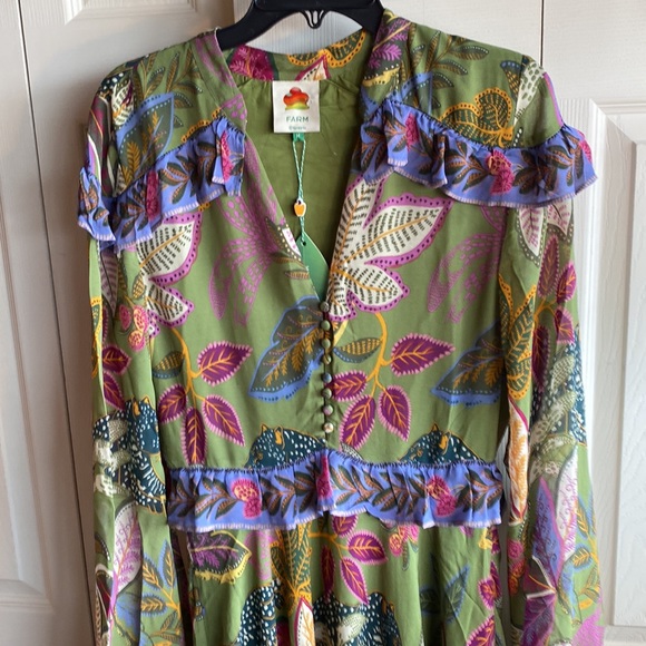 COPY - FARM RIO NWT WILD JUNGLE Long Sleeve Flowy Handkerchief Midi Dress Size … - Picture 2 of 12